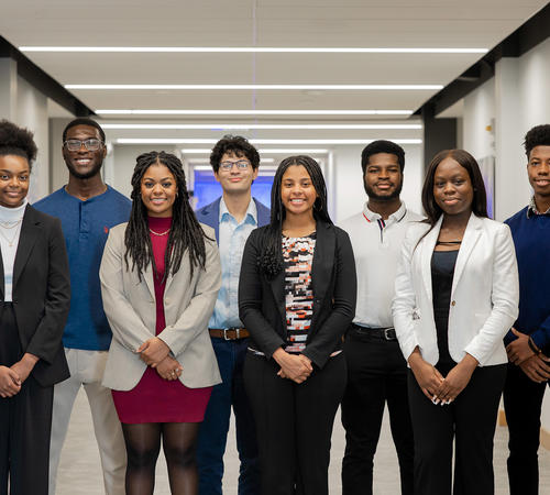 From left to right: Emorie Jackson, Seun Adekunle, Jessica Howard, Bryce Grant, Jayla McCoy, Jesse Okorafor, Oluwatofunmi Oyetan,  Nnaemeka Okafor.