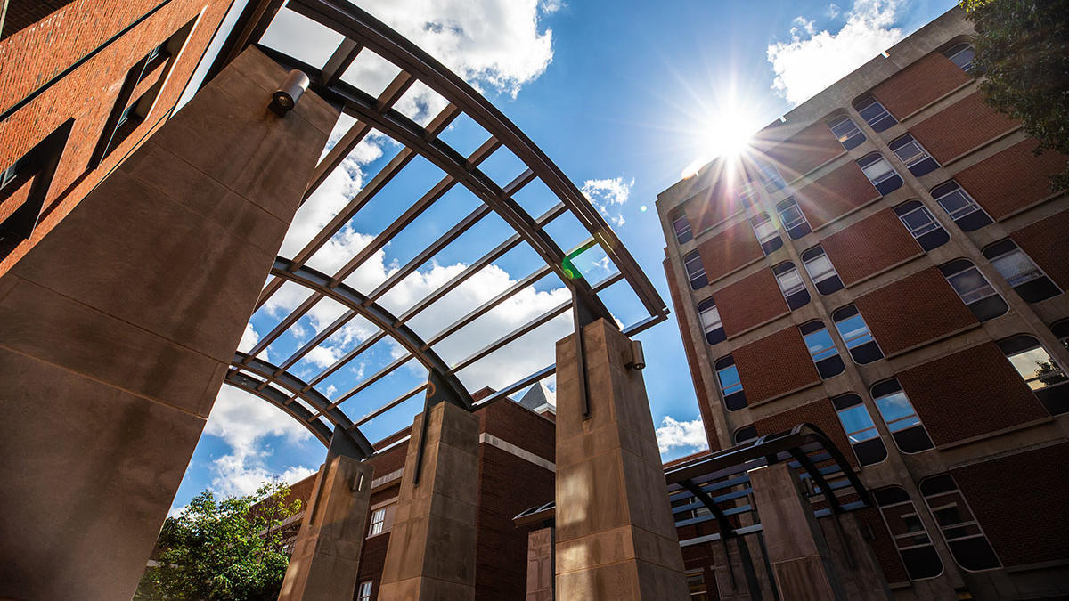 The arches inside the University of Kentucky College of Engineering quadrangle